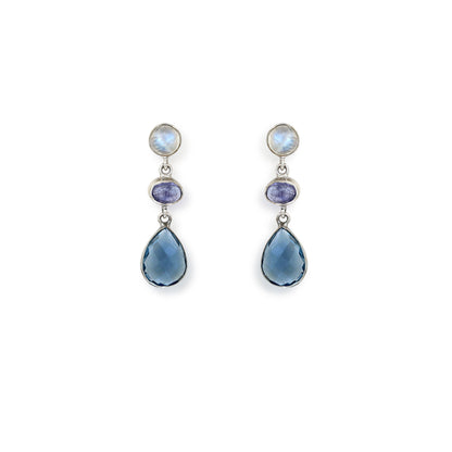 Moonstone, Tanzanite and Blue Topaz Earrings