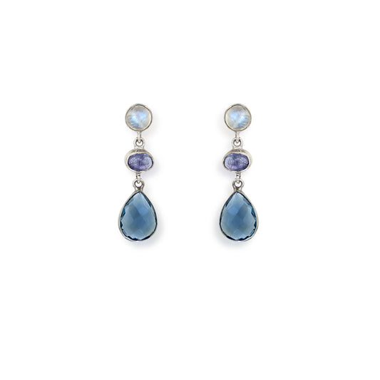 Moonstone, Tanzanite and Blue Topaz Earrings