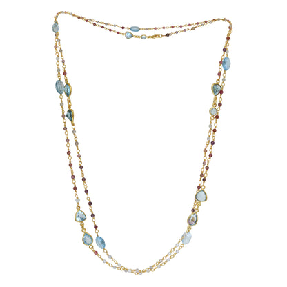 Blue Topaz, Tourmalines and Moonstone Necklace