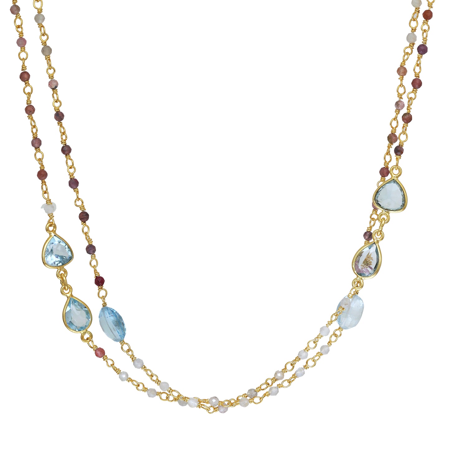 Blue Topaz, Tourmalines and Moonstone Necklace